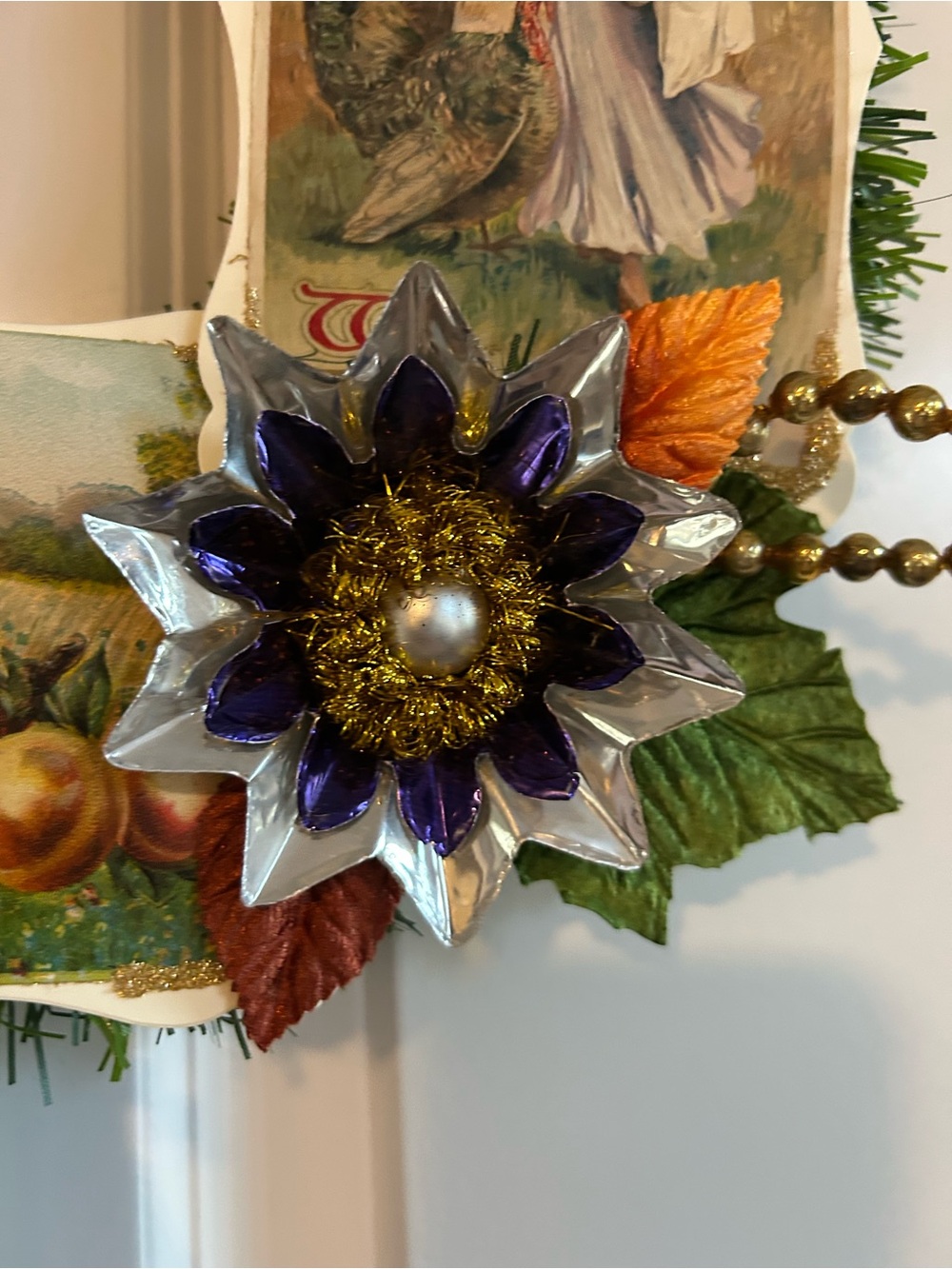 Vintage Repurposed Fall Festive Holiday Wreath - Picture 8 of 16